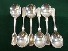 6 Nice Vintage Soup Spoons Fiddle & shell pattern Silver plated EPNS A1