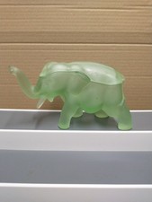 Vintage Glass Elephant Green Frosted Satin Depression Glass Art Deco Elephant 