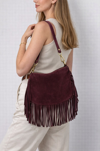 Italian suede fringe shoulder - suede,