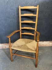 Arts And Crafts Armchair Ladder Back Oak And Ash Construction With Rush Seat