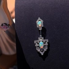 Brooch Pin Lace Set CZ White Rhodium Opal Syn. Art Deco Vintage Style SA11