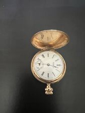 Rare BWCCO Solid 14k Gold Waltham Full Hunter 6s Seaside Pocket Watch 1890 50.9g