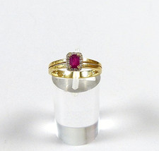 Beautiful 585 Gold Ruby 0.1ct Ring Diamonds Size 56