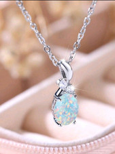 White Fire Opal Stone Necklace