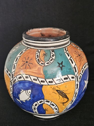 Vtg moroccan safi pottery vase - safi,