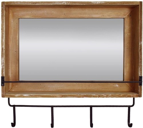 Wood wall mirror with - mirror, hooks