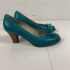 Clarks Women's Heels Elegant Vintage Style Teal Leather UK 5.5