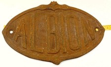 Vintage Cast Iron Makers Name Plate Sign Plaque ALBION 