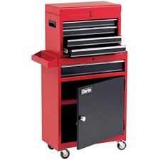 Clarke DIY Tool Cabinet Rolling Storage Chest 5 Drawer Portable Workshop Box Red