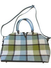 Plaid Checkered Shoulder Bag with Zip and Double Handles