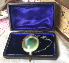 ANTIQUE VINTAGE STERLING SILVER BROOCH PIN CATS EYE OPERCULUM SHELL ORIGINAL BOX