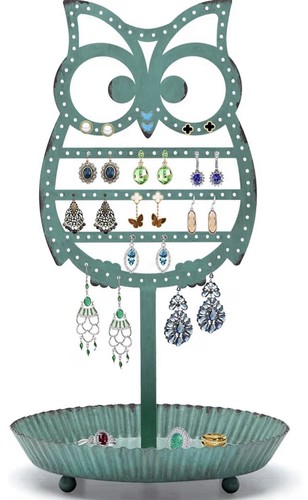 Owl earring holder teal - owl,