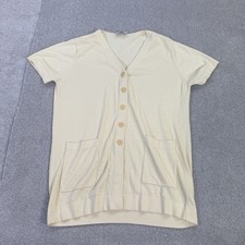 Windsmoor Ladies Cardigan Yellow Medium Short Sleeve Top Knit V Neck Cotton Mix