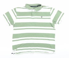 James Pringle Men's Green White Striped Cotton Polo Shirt Medium