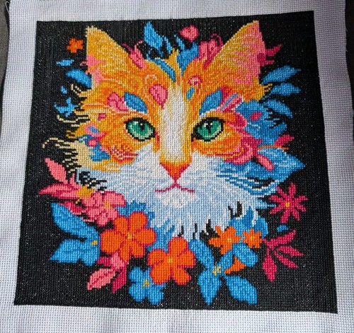 Green eyes cat finished cross