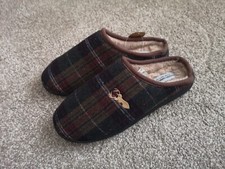 BNWT mens SLIPPERS Hutson Harbour Tartan Check Stag Mule Slip On UK 7 