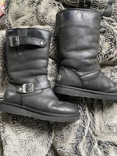 UGG Kensington, Black Leather, Buckle Biker Style, Shearling Lined Boot UK5.5