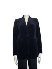 JOSEPH Jacket Navy Velvet Fr 36 Uk 8 Leather Elbow Patches One Button Fastening