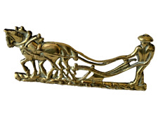 19th Century Brass Fireside Desktop Ornament Farmer Horse and Plough Farming