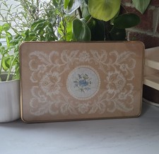 Vintage Lace/Satin Petit Point Filigree Vanity Dressing Table Tray 1950s glamour