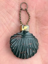 RARE ANTIQUE BLOOD JASPER COMPOSTELLA SCALLOP SHELL CARVED HOLY WATER BOTTLE