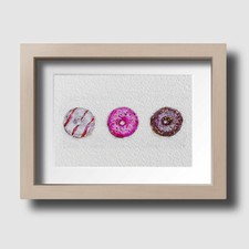 Three Donuts Cakes Cafe Kitchen Food Watercolour Wall Art Print Picture Unframed