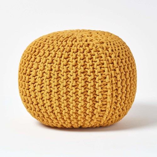 Ochre knitted pouffe footstool - ochre,