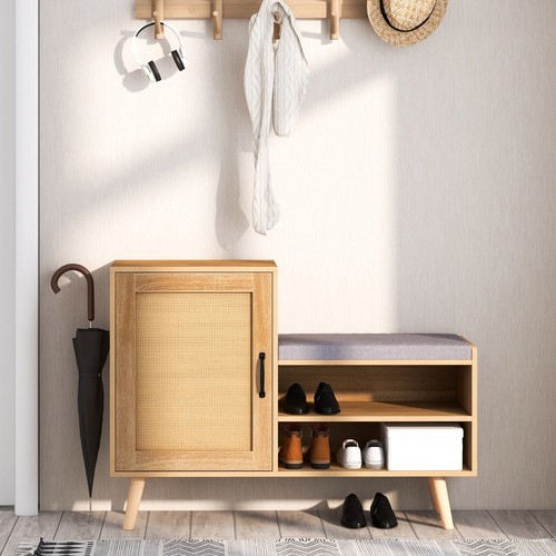 Rattan shoe cupboard - rattan, 2-in-1