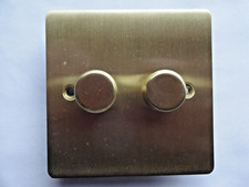 Superswitch SW213 BBR C 2Gang 250w Dimmer Switch Double Flat Plate Brushed Brass