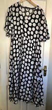Studio Navy Polka Dot Black White Long Dress Short Sleeves  Round Neck - Size L