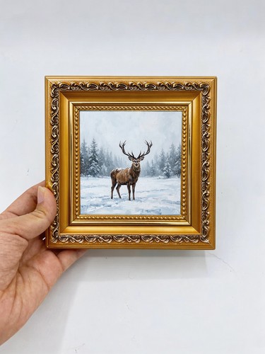 Winter stag oil painting - stag,