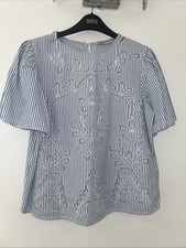 Zara Blue Stripe Cotton Embroidered Top! Size M!