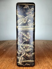 Japanese Lacquer Box – Gold Maki-e Landscape with Maple & Blossoms -  Meiji Era