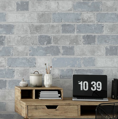 Rustic brick wall effect blue - rustic,