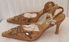 Farfalla Womens Shoes.Wedding.Party.Evening.Gold.Sequins.Beads.Slingback.5.New.