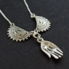 Hamsa Chai Necklace Silver