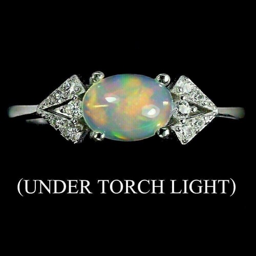 Silver ring opal genuine - ring,
