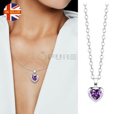 Purple Amethyst Gemstone Cute Heart Charm Pendant Necklace Womens Jewellery New