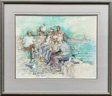 Antique watercolour : 'Portckmout, Old Fisherman at Anstruther Harbor