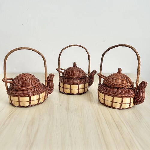 Vintage woven teapot wicker - vintage,