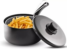 Non-Stick Chip Pan Set Deep Fat Fryer + Basket & Lid Cooking Saucepan 3pcs Pot