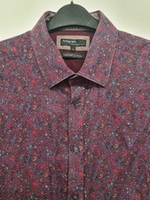 M&S tailored fit Shirt Mens XL  Autograph Long Sleeve Paisley Design Burgundy 