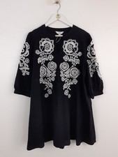 M&S Women's Dress Size 12 Reg Black White Embroidered Smock RRP £49.50 New F2