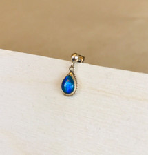 One Gold Earring Black Opal Beautiful Colours Hallmarked 9ct Single Earring RBs