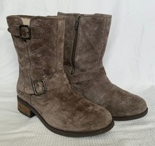 UGG ladies 6.5/39 CHANEY 1006042 silkee suede BUCKLE BIKER BOOTS zip up BROWN vg
