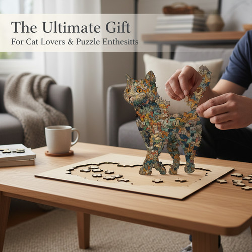Cat figure wooden jigsaw - figure,