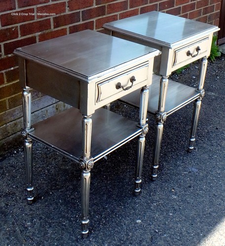 Pair vintage silver bedside