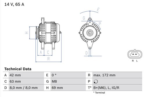 Alternator 14v 172mm fits - 14v,