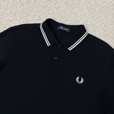 Fred Perry Polo Shirt Mens Large Black White Twin Tipped Mod 60s Ska
