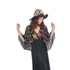 VTG 1970s Janice Wainwright Maxi Dress Embroidered Butterfly Sleeves + Capelet